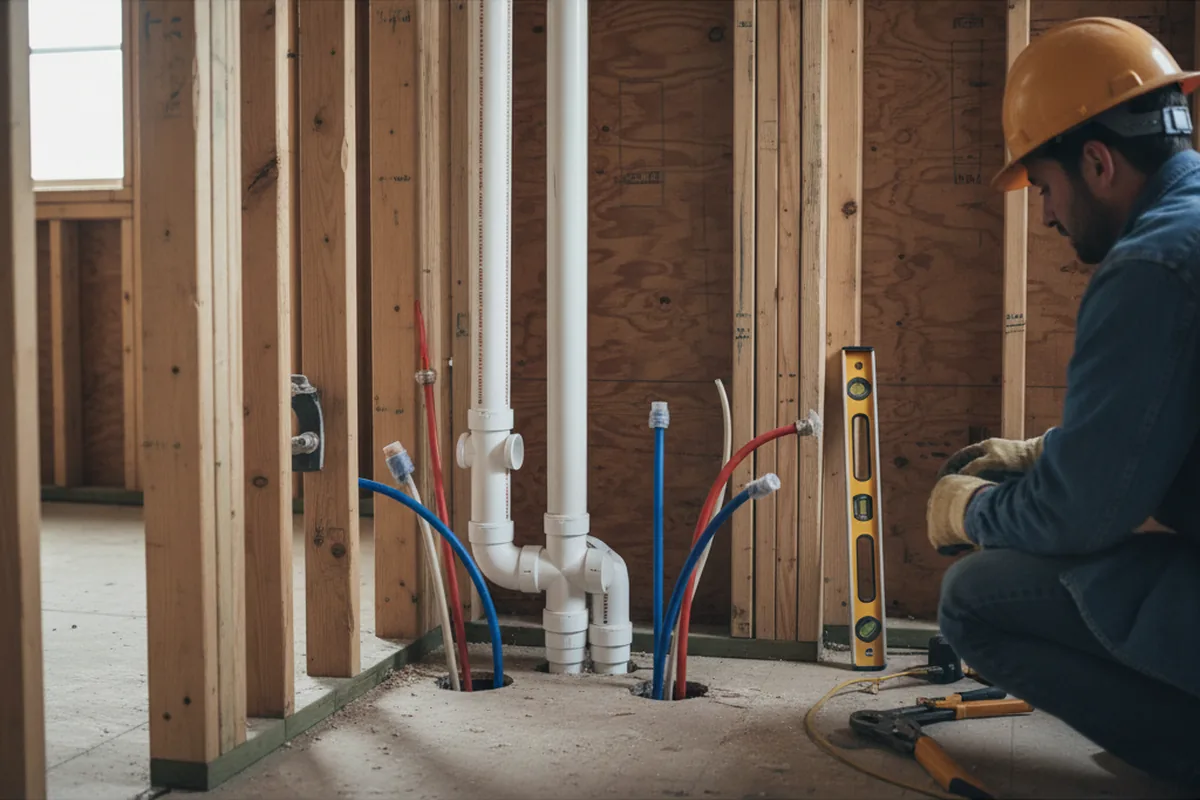 Drain and supply rough-in during Sump Pump Repair in East Granby